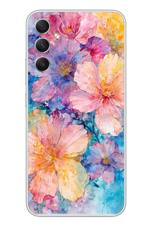 Samsung Galaxy A34 Uyumlu Yağlı Boya Çiçekler Baskılı Silikon Kılıf
