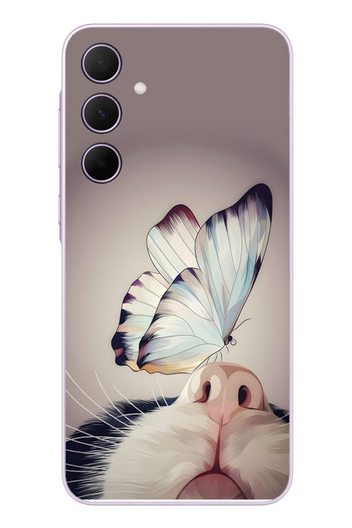 Samsung Galaxy A35 Uyumlu Kelebekli Kedi Baskılı Silikon Kılıf