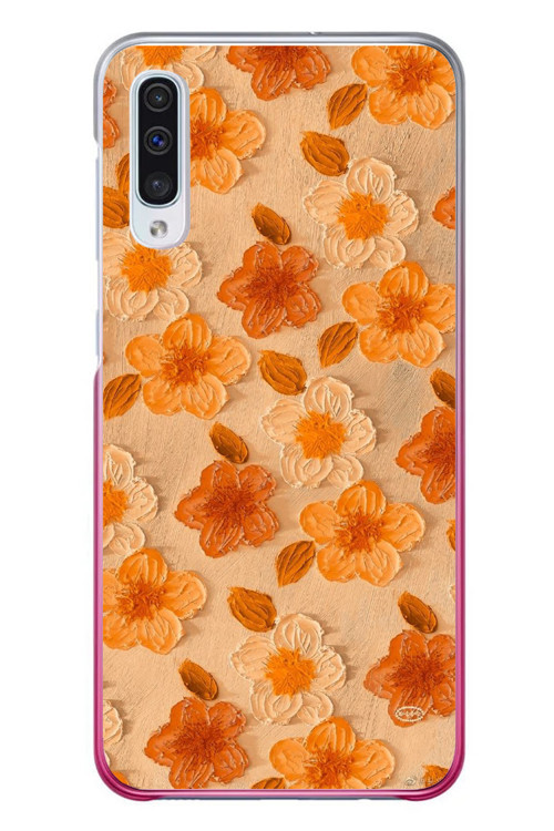 Samsung Galaxy A50 Uyumlu Turuncu Papatyalar Baskılı Silikon Kılıf