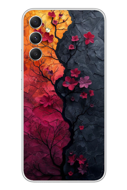 Samsung Galaxy A34 Uyumlu Yaprak Geçişkenliği Baskılı Silikon Kılıf