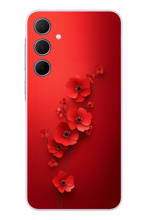 Samsung Galaxy A35 Uyumlu Kırmızı Kardelenler Baskılı Silikon Kılıf