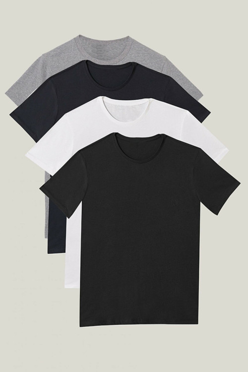 4'lü Paket Premium Yazlık Düz Renk Basic T-shirt