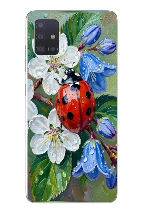 Samsung Galaxy A51 Uyumlu Uğur Böceği Yağlı Boya Baskılı Silikon Kılıf
