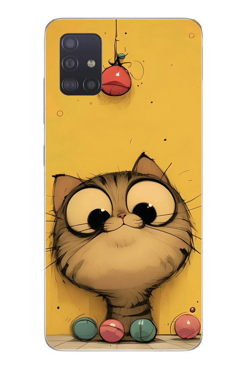 Samsung Galaxy A51 Uyumlu Kedi Çizgisi Baskılı Silikon Kılıf