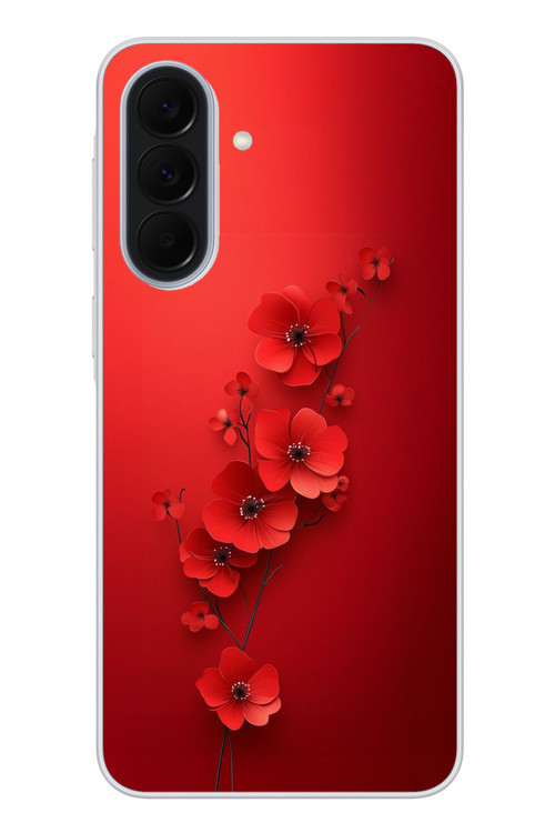 Samsung Galaxy A37 Uyumlu Kırmızı Kardelenler Baskılı Silikon Kılıf