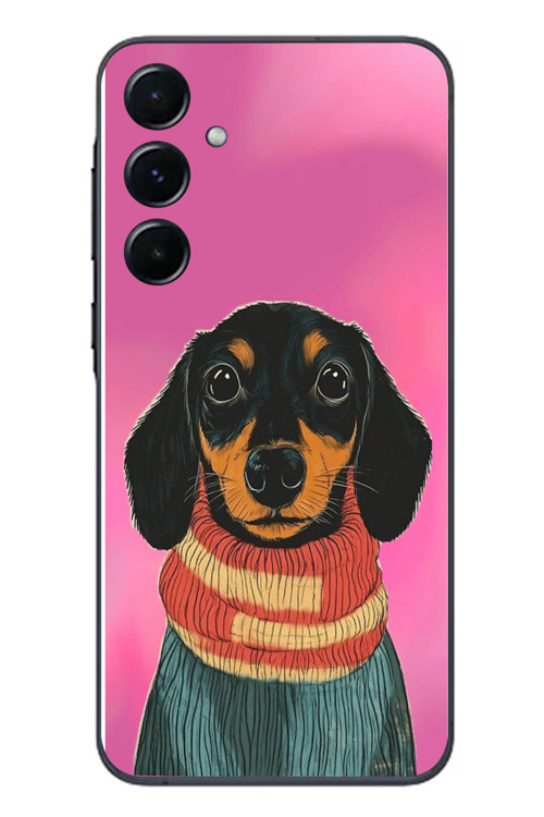 Samsung Galaxy A55 Uyumlu Sevimli Siyah Köpek Baskılı Silikon Kılıf