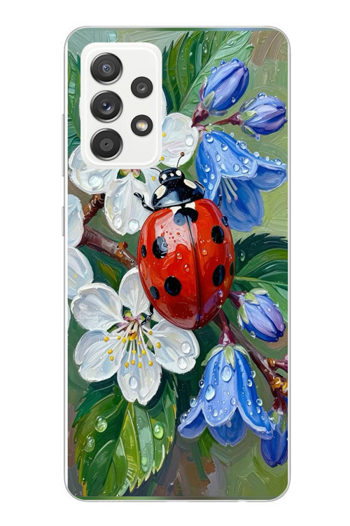 Samsung Galaxy A52 Uyumlu Uğur Böceği Yağlı Boya Baskılı Silikon Kılıf