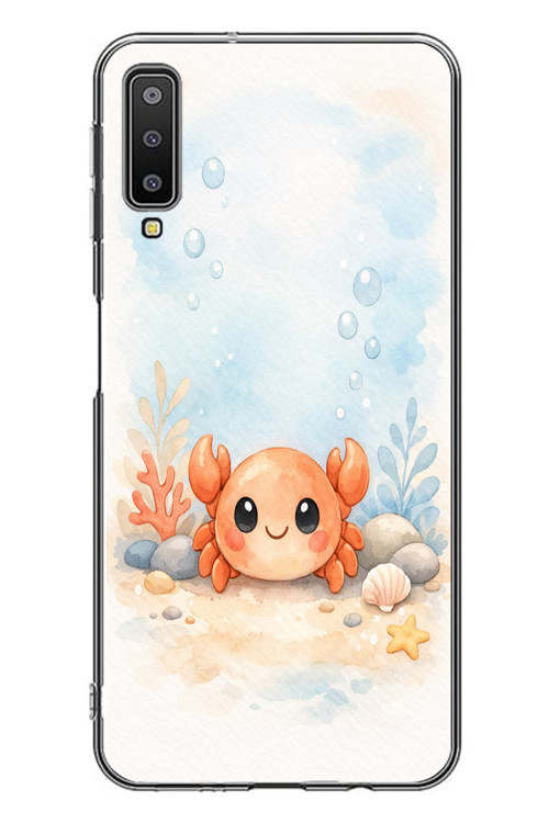 Samsung Galaxy A7 2018 Uyumlu Sevimli Yengeç Baskılı Silikon Kılıf