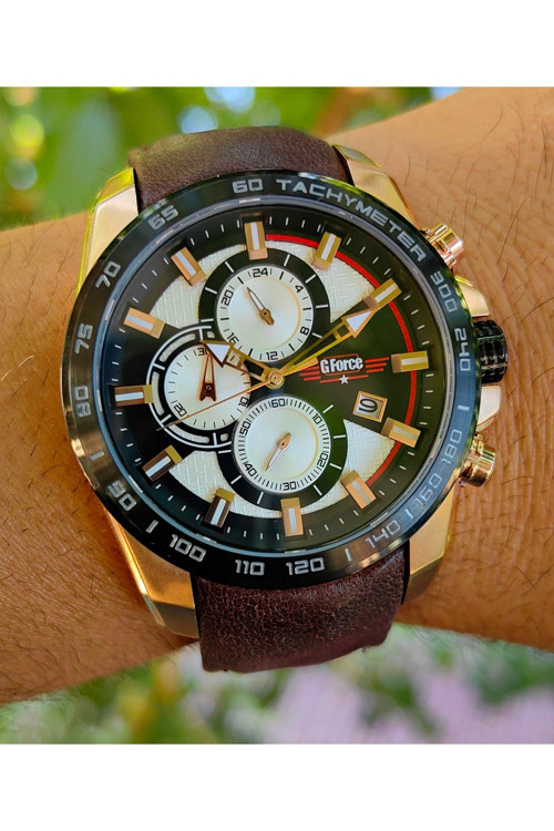 G-Force Js15 Miyota Mekanizma Rosegold Kahve Erkek Kronograf Kol Saati Lüks Kutulu