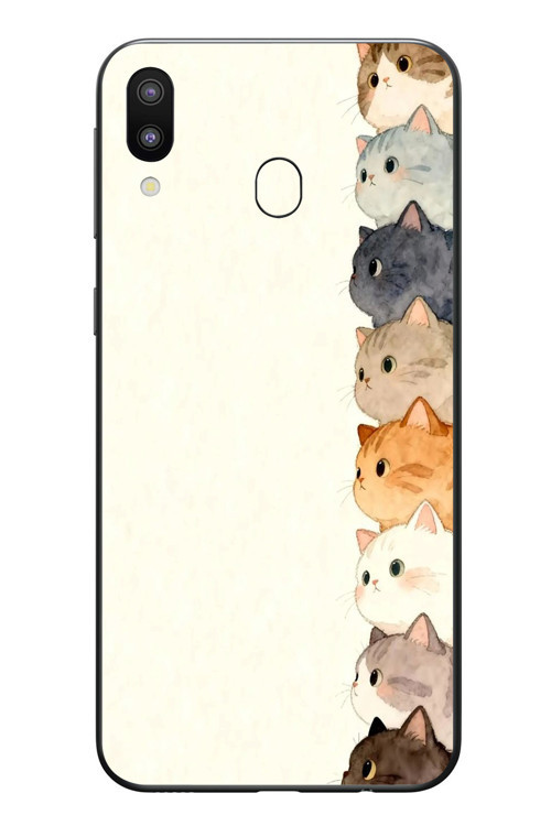 Samsung Galaxy M20 Uyumlu Sıralı Kediler Baskılı Silikon Kılıf
