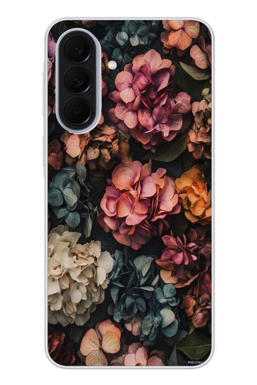 Samsung Galaxy A37 Uyumlu Koyu Çiçekler Baskılı Silikon Kılıf