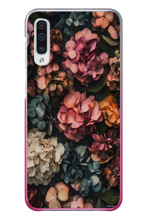 Samsung Galaxy A50 Uyumlu Koyu Çiçekler Baskılı Silikon Kılıf