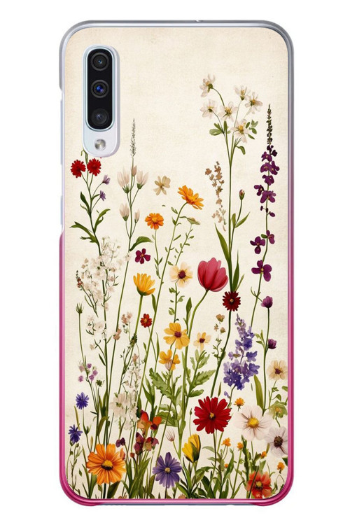 Samsung Galaxy A50 Uyumlu Zarif Çiçekler Baskılı Silikon Kılıf