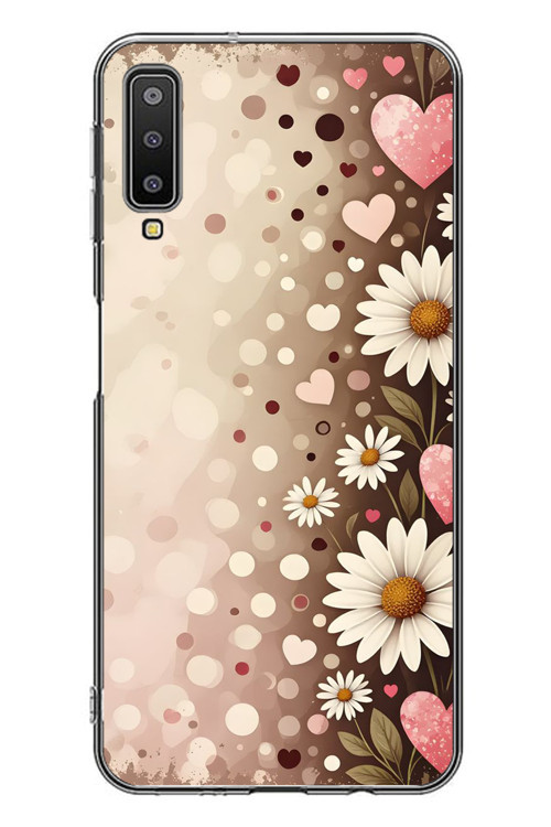 Samsung Galaxy A7 2018 Uyumlu Kalpli Papatya Damlaları Baskılı Silikon Kılıf