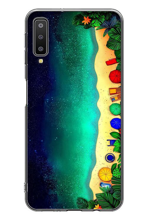 Samsung Galaxy A7 2018 Uyumlu Tatil Kumsal Gecesi Baskılı Silikon Kılıf