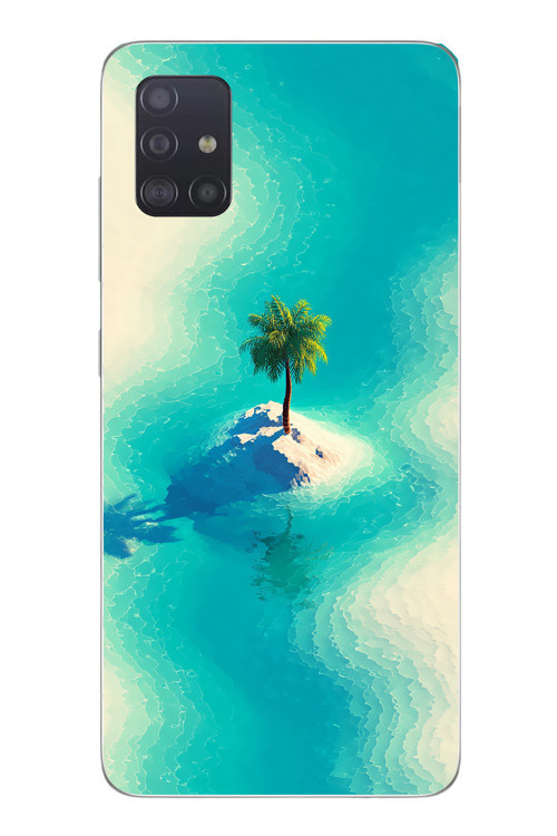 Samsung Galaxy A51 Uyumlu Adada Palmiye Baskılı Silikon Kılıf
