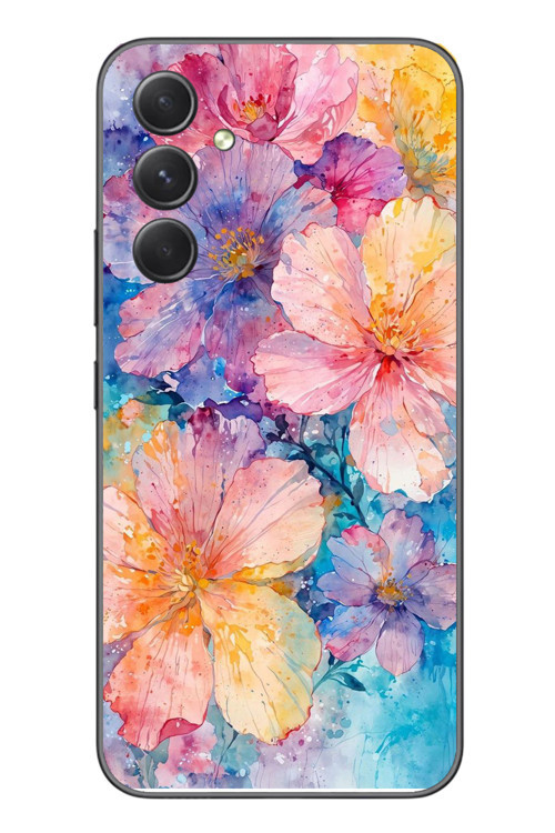 Samsung Galaxy A54 Uyumlu Yağlı Boya Çiçekler Baskılı Silikon Kılıf