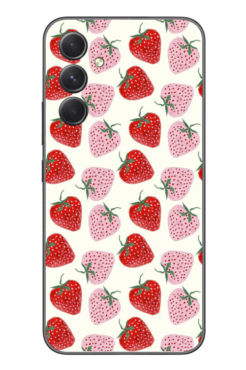 Samsung Galaxy A54 Uyumlu Kırmızı Pembe Çilekler Baskılı Silikon Kılıf