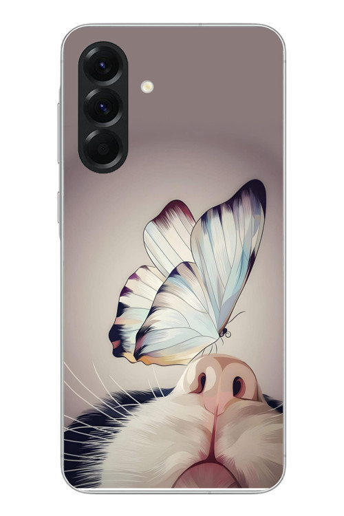 Samsung Galaxy A56 Uyumlu Kelebekli Kedi Baskılı Silikon Kılıf