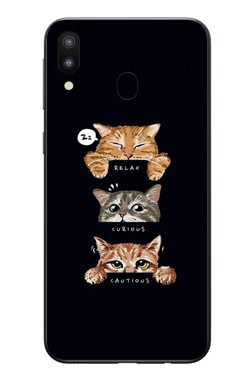 Samsung Galaxy M20 Uyumlu Kedi Halleri Baskılı Silikon Kılıf
