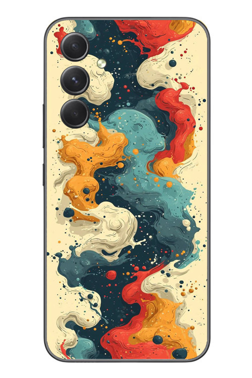 Samsung Galaxy A54 Uyumlu Ahenkli Boya İzleri Baskılı Silikon Kılıf