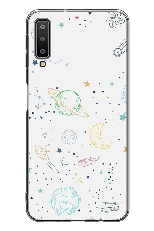 Samsung Galaxy A7 2018 Uyumlu Uzay Yolculuğu Baskılı Silikon Kılıf