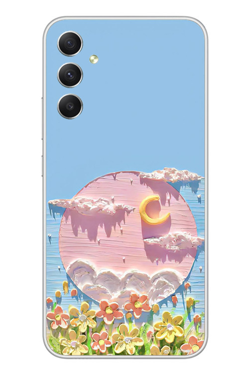 Samsung Galaxy A34 Uyumlu Çiçekli Ay Baskılı Silikon Kılıf
