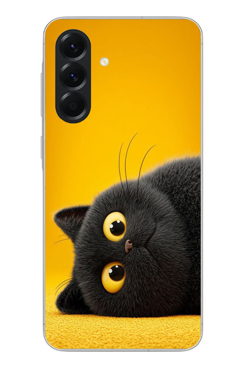 Samsung Galaxy A56 Uyumlu Yan Bakan Siyah Kedi Baskılı Silikon Kılıf