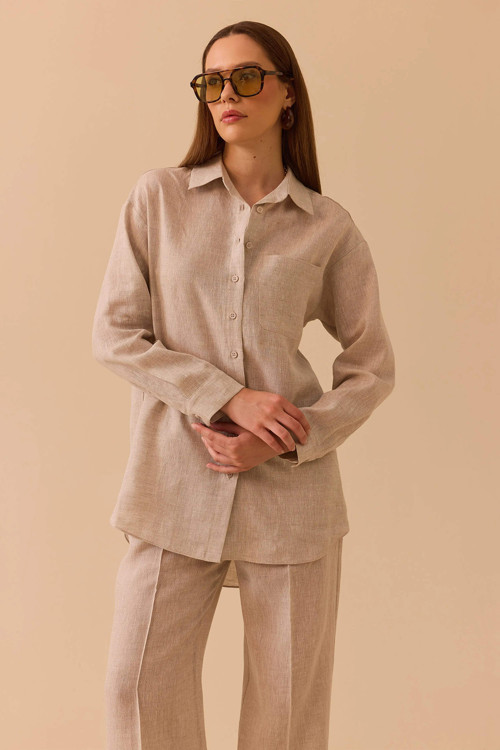 Kadın Oversize Kesim Gömlek 0036 Bej