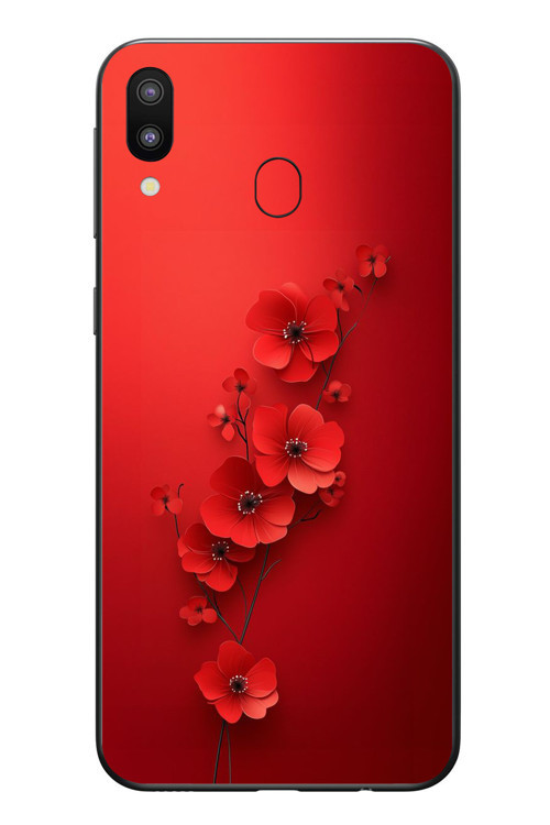 Samsung Galaxy M20 Uyumlu Kırmızı Kardelenler Baskılı Silikon Kılıf