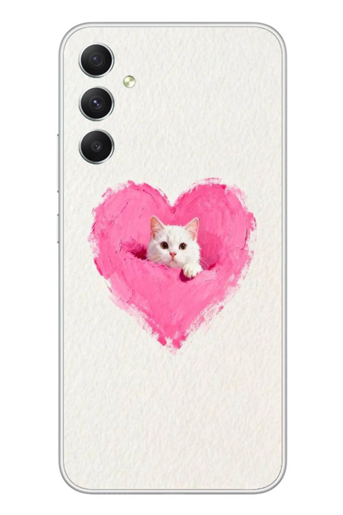 Samsung Galaxy A34 Uyumlu Pembe Kalpli Kedi Baskılı Silikon Kılıf
