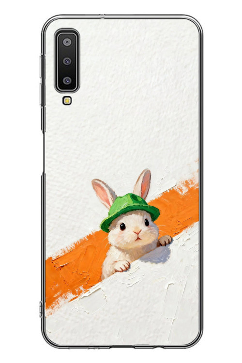 Samsung Galaxy A7 2018 Uyumlu Yeşil Şapkalı Tavşan Baskılı Silikon Kılıf