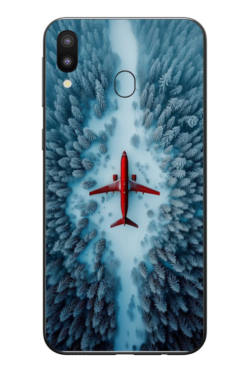 Samsung Galaxy M20 Uyumlu Kış Ortasında Uçak Baskılı Silikon Kılıf
