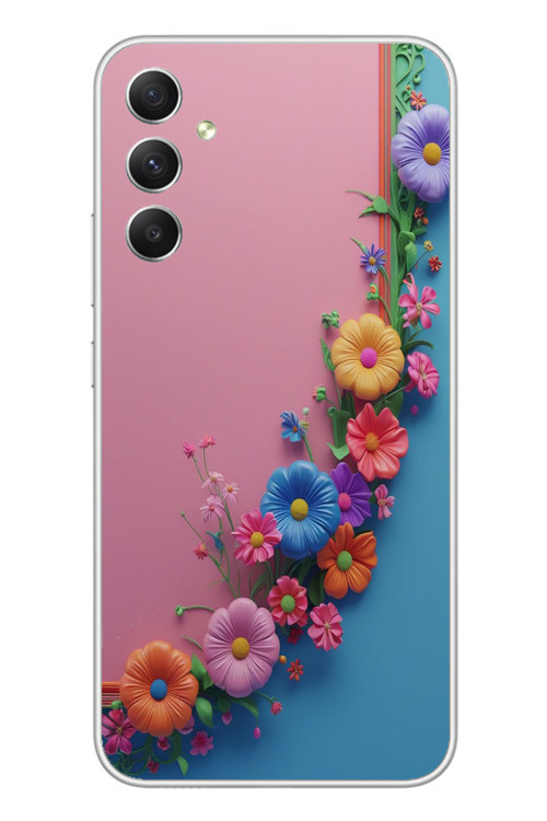 Samsung Galaxy A34 Uyumlu Pembe Mavi Sarmaşık Baskılı Silikon Kılıf