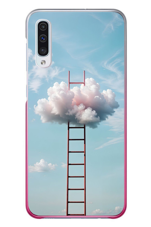 Samsung Galaxy A50 Uyumlu Buluta Çıkan Merdiven Baskılı Silikon Kılıf