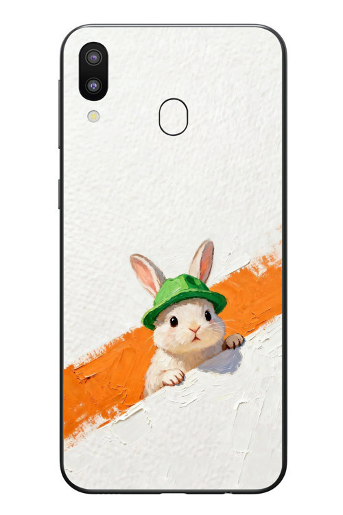 Samsung Galaxy M20 Uyumlu Yeşil Şapkalı Tavşan Baskılı Silikon Kılıf