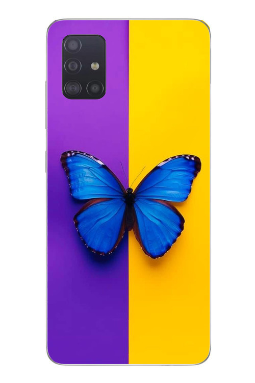 Samsung Galaxy A51 Uyumlu Mor Sarı Kelebek Baskılı Silikon Kılıf