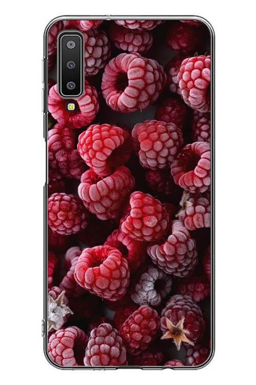 Samsung Galaxy A7 2018 Uyumlu Ahududu Frambuaz Baskılı Silikon Kılıf