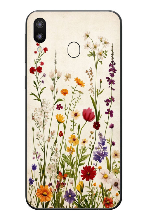 Samsung Galaxy M20 Uyumlu Zarif Çiçekler Baskılı Silikon Kılıf