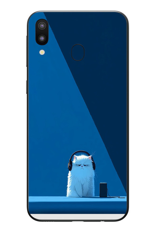 Samsung Galaxy M20 Uyumlu Kulaklı Kedi Baskılı Silikon Kılıf