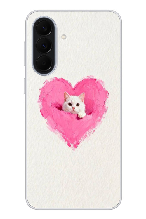 Samsung Galaxy A37 Uyumlu Pembe Kalpli Kedi Baskılı Silikon Kılıf