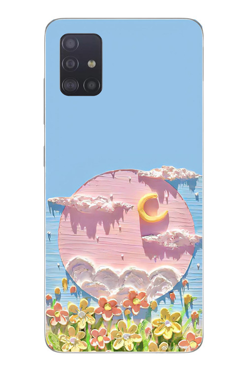 Samsung Galaxy A51 Uyumlu Çiçekli Ay Baskılı Silikon Kılıf