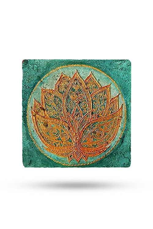 Doğal Taş Nihale 20x20cm Lotus Çiçeği Baskılı Doğal Taş Çaydanlık Altlığı-tencere Tava Altlığı