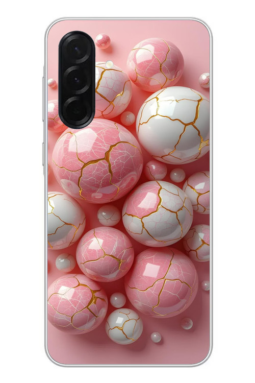 Samsung Galaxy A36 Uyumlu Pembe Beyaz Kırık Toplar Baskılı Silikon Kılıf