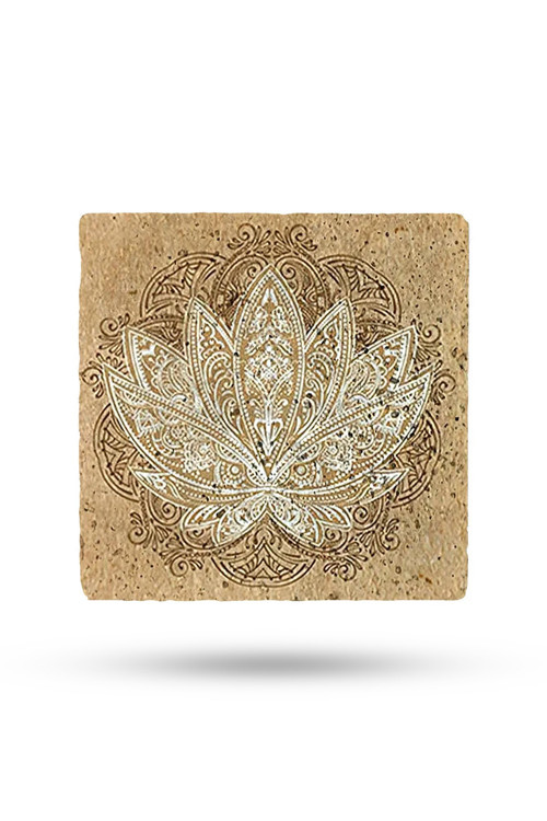 Doğal Taş Nihale 15x15cm Lotus Çiçeği Baskılı Çaydanlık Altlığı-tencere Tava Altlığı