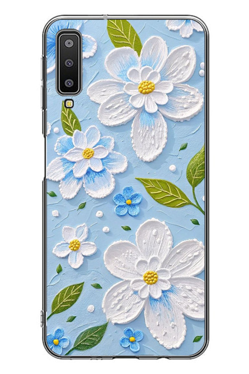 Samsung Galaxy A7 2018 Uyumlu Mavi Papatyalar Baskılı Silikon Kılıf