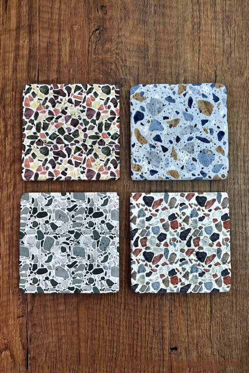 Doğal Taş Bardak Altlığı - Mozaik Desenler Baskılı 10x10cm Stone Coasters