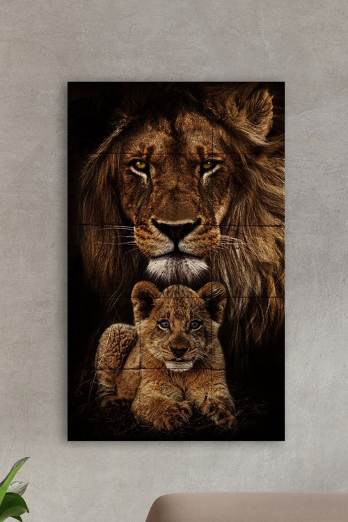 Doğal Taş Tablo - Aslan Ve Yavrusu Tablo - Duvar Dekoru 30x50cm