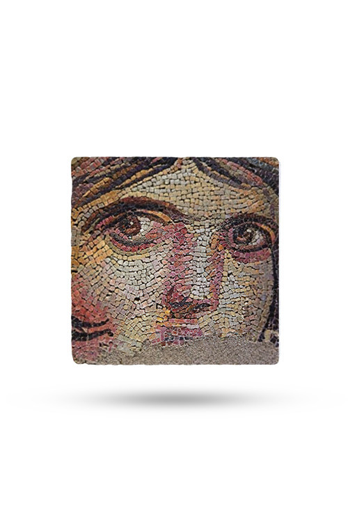 Doğaltaş Bardak Altlığı Zeugma Mozaik Baskılı 10x10cm %100 Traverten Doğal Taş