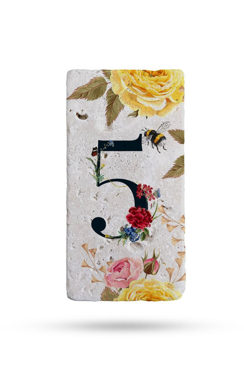 Doğal Taş Kapı Numarası, Uv Baskılı Kapı Numarası 7,5x15cm No:5